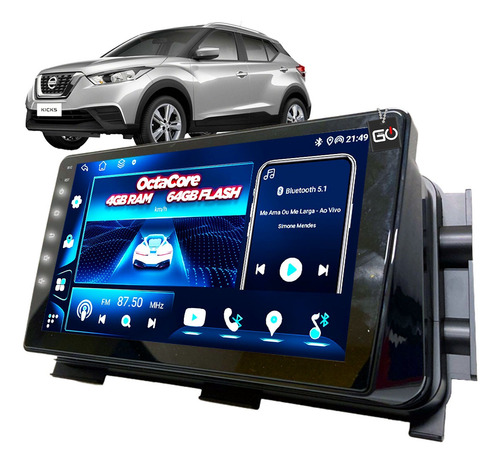 Kit Multimidia Android 4+64gb Octacore Kicks 2016-2023 Gps