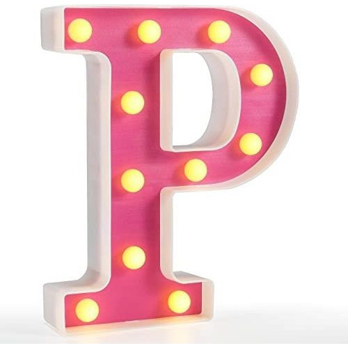 Letra Decorativa Con Luces Led De Plastico En Rosa Letra P