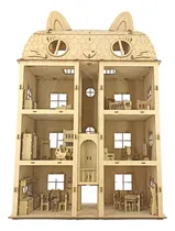 Comprar Casita Gatito En Madera Para Muñecas Con Set De Muebles