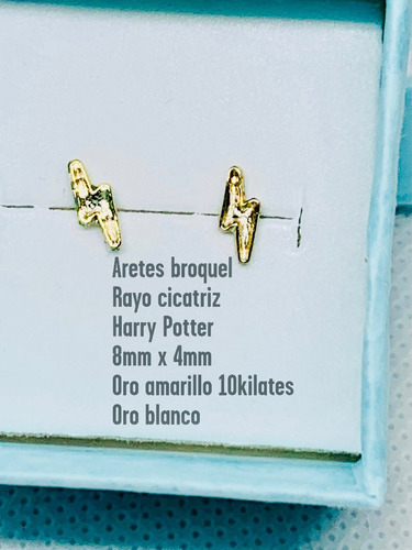 Aretes Rayo Harry Potter Oro Blanco Y Amarillo Broquel