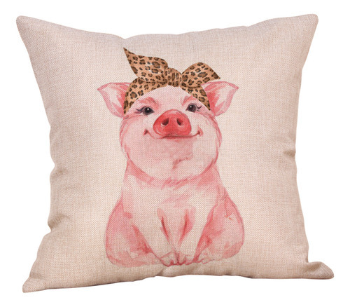 Funda De Cojín I Pillowcases Cute Pig, Algodón Y Lino, Cintu Color D