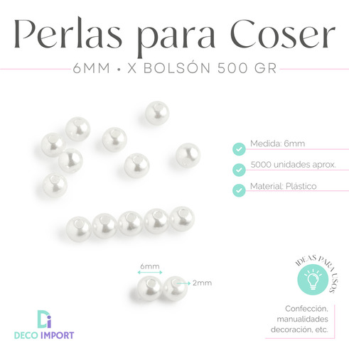 Perlas Para Coser 6mm 500g Medio Kilo 5000 Perlas Plásticas