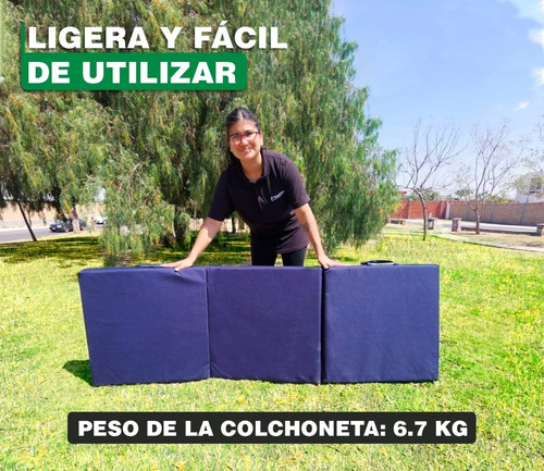 Imagen 3 de 8 de Colchoneta Plegable Y Portátil Individual Azul Cuadros. 2056