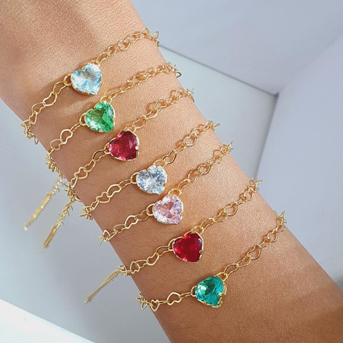 20 Pulseiras Coração Madrinha E Inicial Folheada Comprimento 18 Cm Diâmetro 18