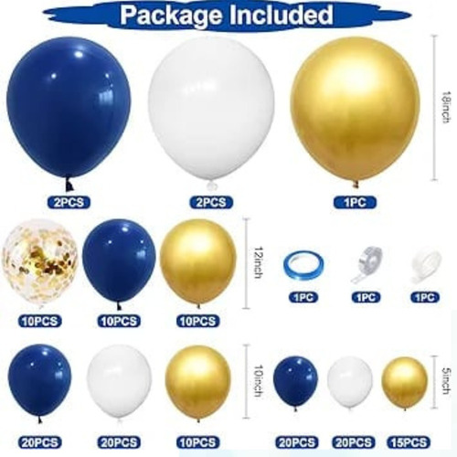 Decoración Arco De Globos Para Hombre Tonos Azules, Dorados