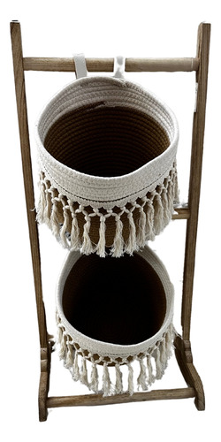 Jardinera Pedestal Organizador Canasto Maceta Fibra Natural Bordó