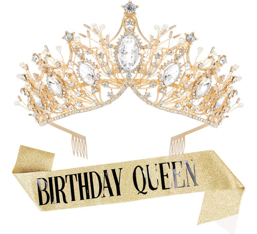 Cocide Birthday Queen Sash & Crystal Tiara Set Birthday Gol