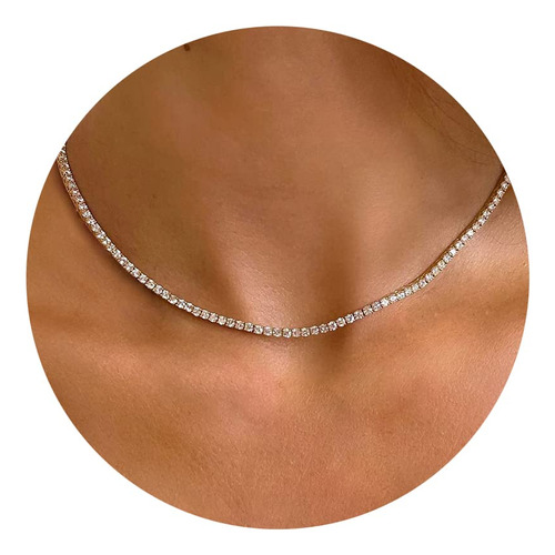 Tewiky Collar De Tenis Chapado En Oro De 14 Quilates/plata C