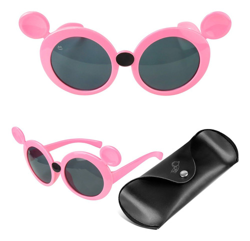 Oculos Sol Protecao Uv Minnie Infantil Rosa Menina + Case