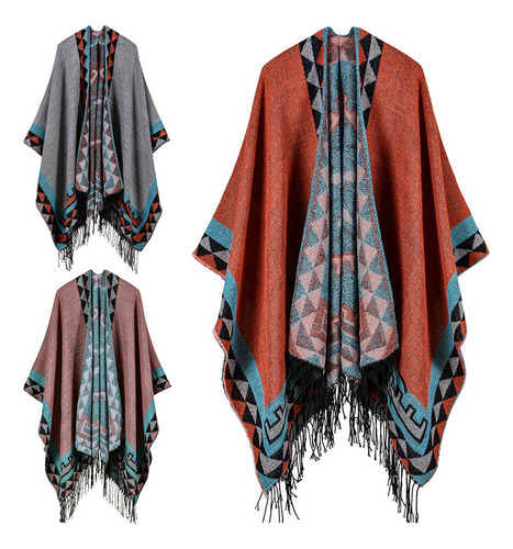 Capa Tipo Poncho Largo, Sobredimensionada, Cálida, Con Chal
