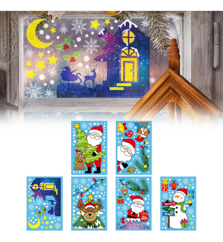 6 Piezas De Pegatinas Navideñas Para Ventana De Papá Noel
