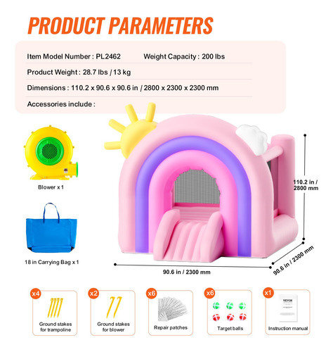 Trampolín Brincolín Inflable Niños Rosa Lila 2.3 X 2.3m Msi