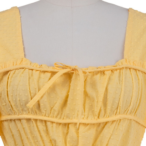 Imagen 4 de 7 de Blusa Corta Peplum Manga Corta Drapeado Escote Lazo Fresca.