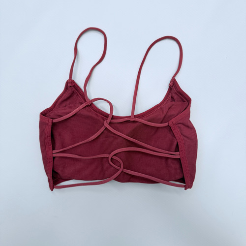 Top Deportivo Mujer Con Diseño Cruzado En La Espalda Bordó Rayas Único