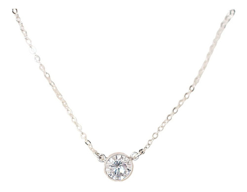 Cz Bebel Solitaire Pigtiento - 925 Collar De Plata Esterlina