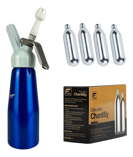 Garrafa Sifão Cor Azul Chantilly 500 Ml E 10 Cápsulas N2o