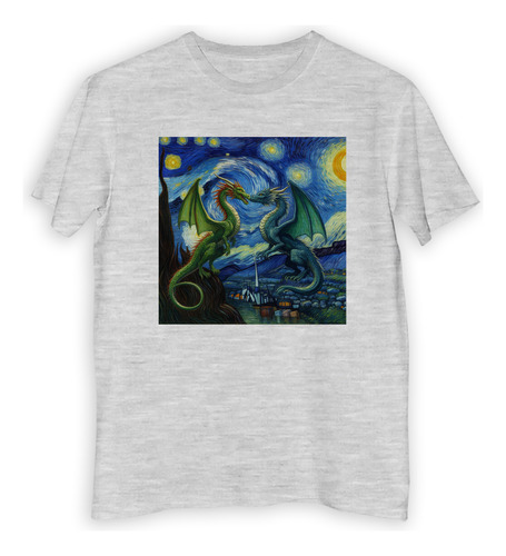 Remera Hombre Dragon Noche Estrellada Pareja Van Gogh