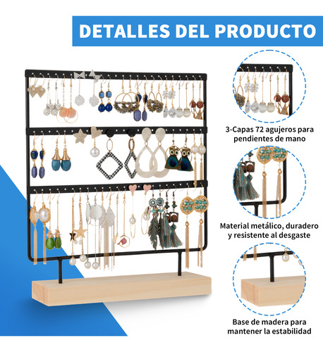 Exhibidor Joyeria Transparente Acrilico Para Aretes 72 Hoyos