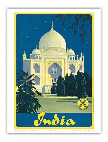 Poster Vintage De Viaje A India - Taj Mahal - Agra - Uttar P