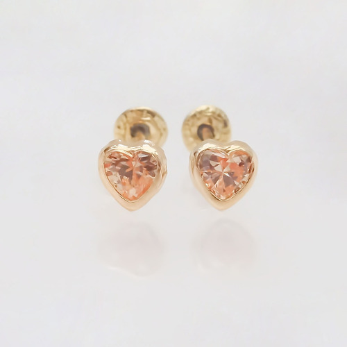 Amor Eterno - Broquel Corazón Bisel Mini Bebé Aretes Oro 10k