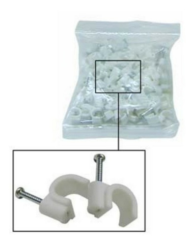 Imagen 2 de 2 de 100 Grampas Blancas Cable Coaxial 7mm Economicas Oferta