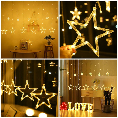 Cortina De Luces Navidad 150led Diseño De Estrellas Multicol