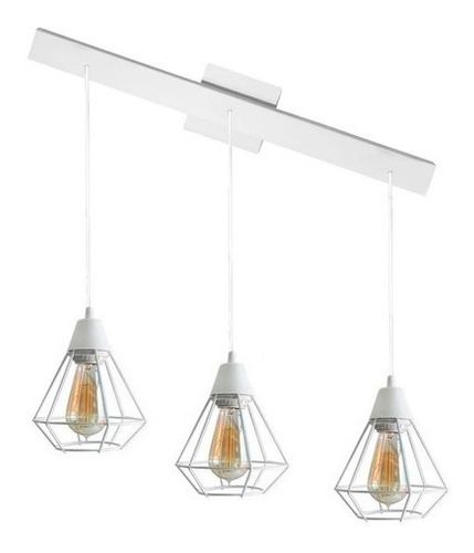 Imagen 2 de 9 de Lampara Colgante 3 Luces Mini Jaula Diamante E27 Apto Led