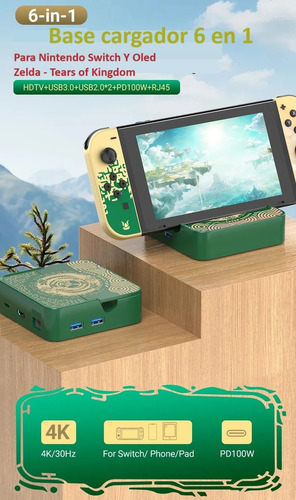 Base Cargador 6x1 Con Hdmi Para Nintendo Switch Modelo Zelda