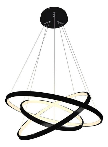 Lustre Led Moderno Pendente Anéis 3 Arco Aro Preto