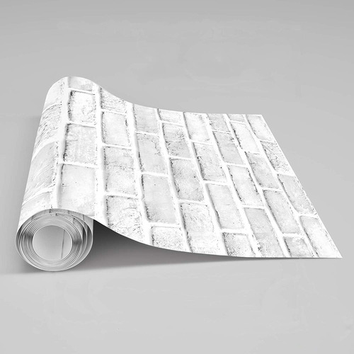 Papel Pintado De Ladrillo Blanco (gris) Para Pegar Y Despega