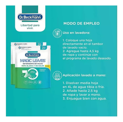 Dr Beckmann Magic Leaves Detergente En Hojas 20 Hojas