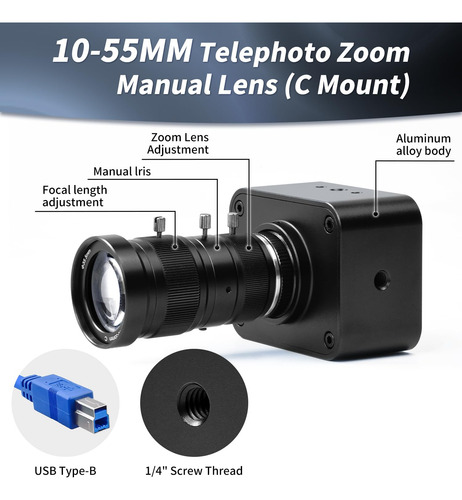 Cámara Usb 4k Mokose Con Enfoque Manual, Webcam Usb3.0 Con