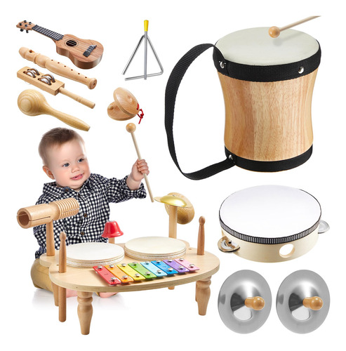 Poen Juego De 12 Instrumentos Musicales De Madera, Juguetes