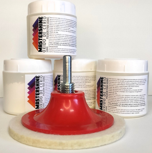 Imagen 2 de 4 de Oxido De Cerio 100g Disco De Fieltro Y Adaptador M14 Taladro