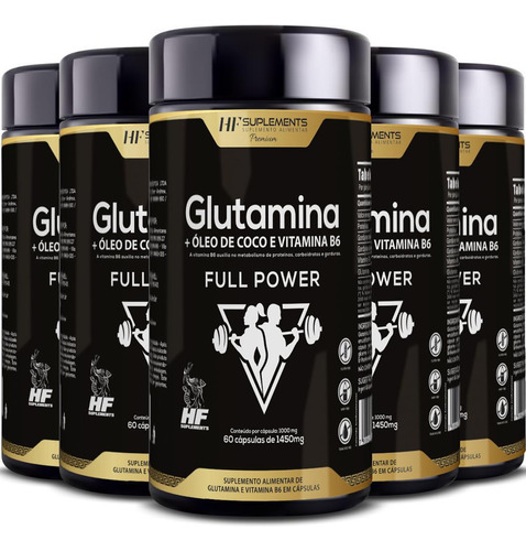 5x Glutamina Full Power 1450mg 60caps Hf Suplements