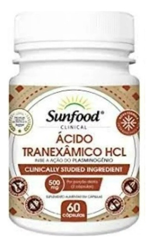  Ácido Tranexâmico Hcl 500mg 60cáps Sunfood Clinical Sabor Sem Sabor