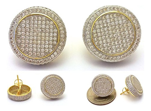 Mens 18mm Redondo Iced Out Hip Hop 18k Acabado En Oro Amaril