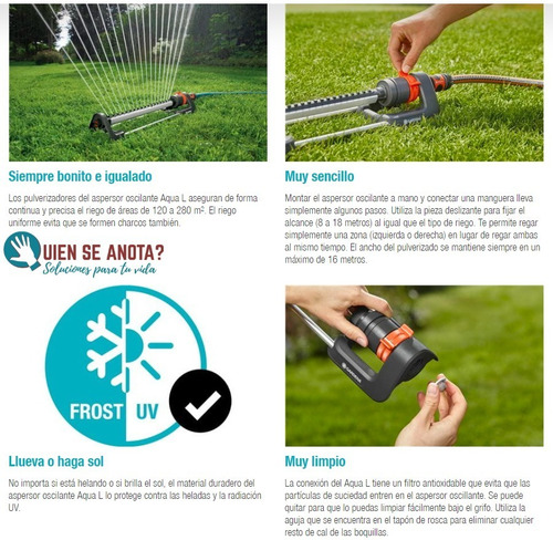Imagen 2 de 8 de Aspersor Riego Oscilante Aqua L Regadores Jardin Gardena