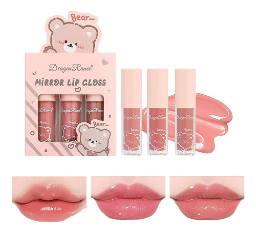 Set 3 Mini Labiales Mirror Lip Gloss Kawaii  By Dragon Ranee