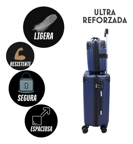 Maleta Grande Para Viaje Capacidad 20 Kg + Neceser Cabina Azul Marino 5863-6