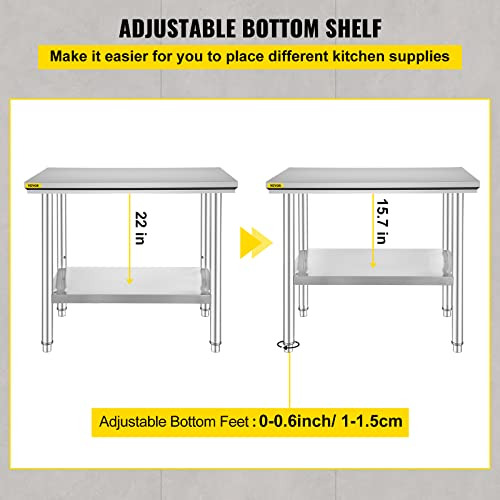 Mesa De Trabajo De Acero Inoxidable De 24 X 36 X 32 Pul...