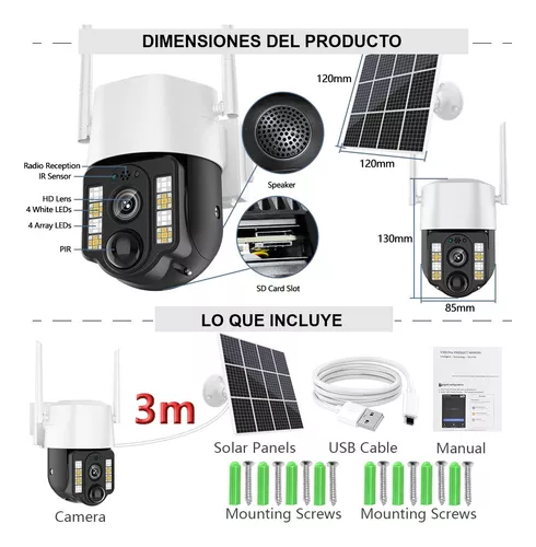 Cámara de seguridad celular 4G LTE para exteriores, funciona con pilas  solares, zoom de inclinación panorámica, tarjeta SIM y tarjeta TF incluida