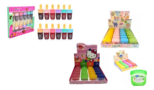 48 Mini Vaseinas O Bálsamos + 48 Labiales O Tintas Paletas