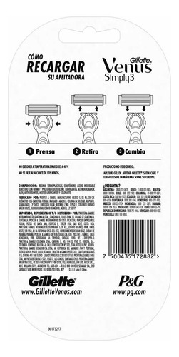 Rastrillo de Afeitar Recargable Gillette Venus Simply3 + 2 Repuestos de Afeitar