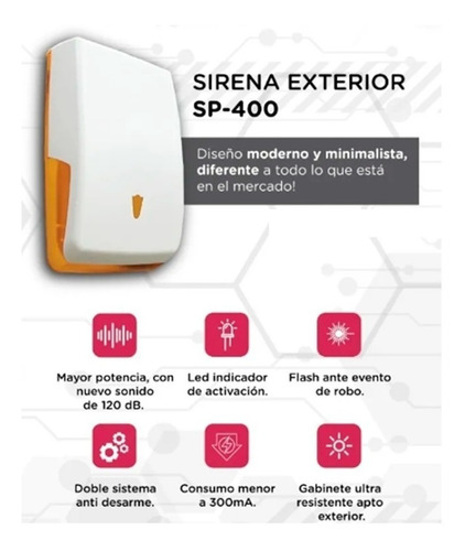 Imagen 2 de 4 de Sirena Exterior Marshall Sp-400 Doble Tamper Antidesarme