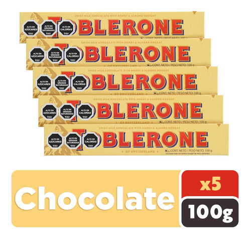 5x Toblerone Chocolate Leche Barra 100g