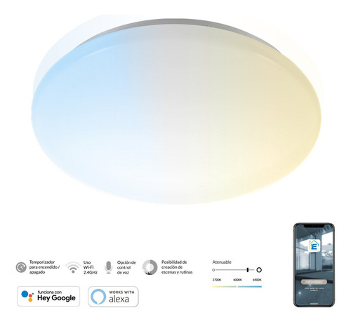 Luminario Led Sobreponer, Wifi De 8w, Cct Estévez Smart Blanco
