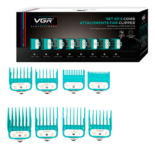 Set Peines De Alza Premium Guia Vgr X8 1,5 A 19mm Magnéticos Color Verde