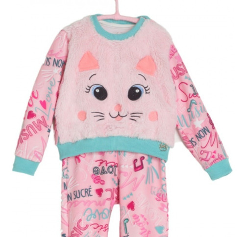 Imagem 3 de 3 de Conjunto Bebê Mon Sucré Rosa Gatinha Inverno Musictime 18024
