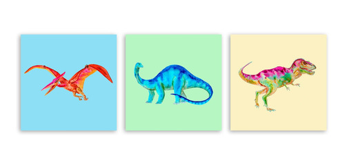 Cuadro Dinosaurio Para Recámara Niño Colores Set 3